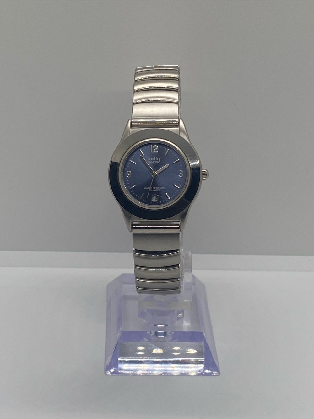 Kathy Ireland Silver Watch with Blue Dial and Metal Stretch Band